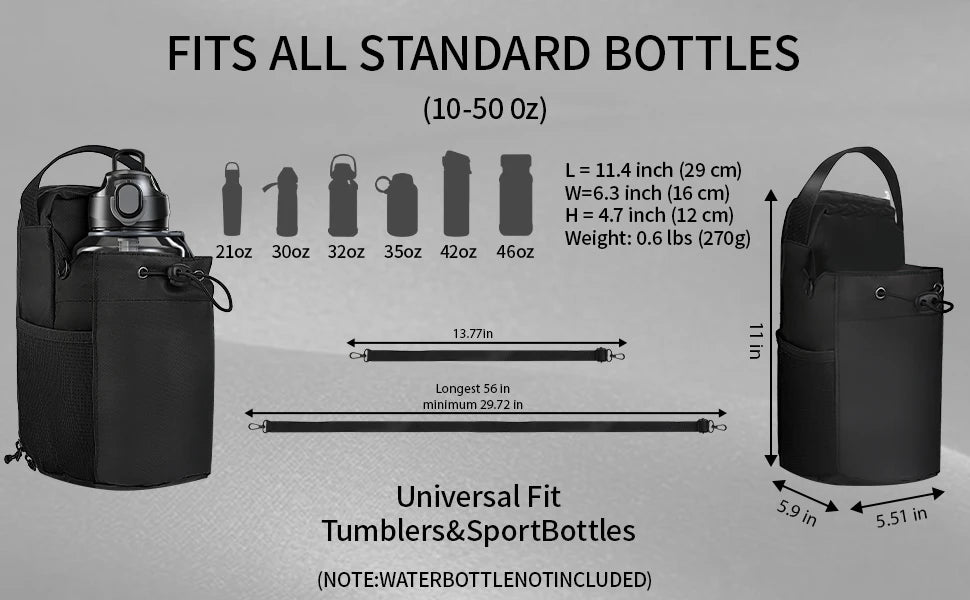 Magnetic Gym Water Bottle Pouch Bag Strong Magnet Water Cup Holder Fitness Sports Crossbody Bag for Men Women Outdoor Travel