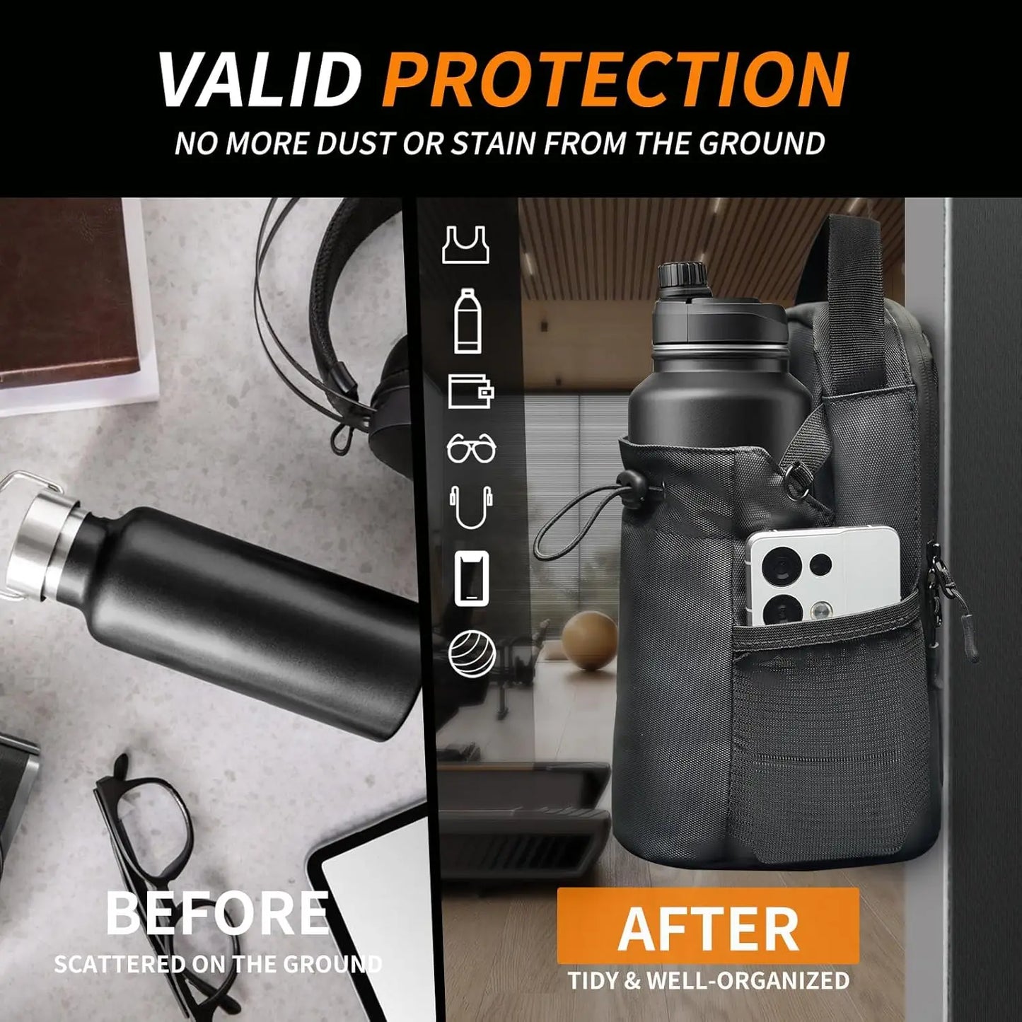 Magnetic Gym Water Bottle Pouch Bag Strong Magnet Water Cup Holder Fitness Sports Crossbody Bag for Men Women Outdoor Travel