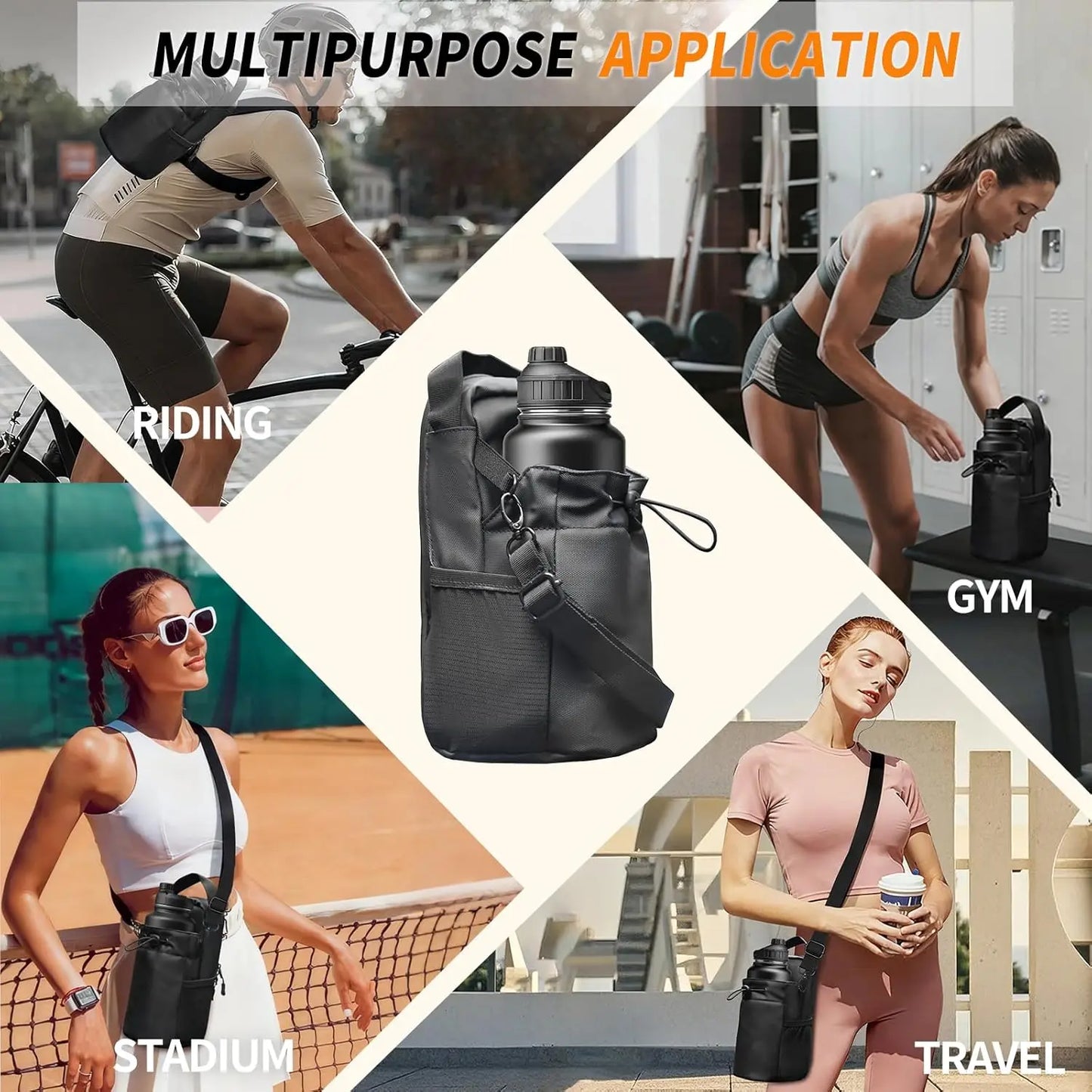 Magnetic Gym Water Bottle Pouch Bag Strong Magnet Water Cup Holder Fitness Sports Crossbody Bag for Men Women Outdoor Travel