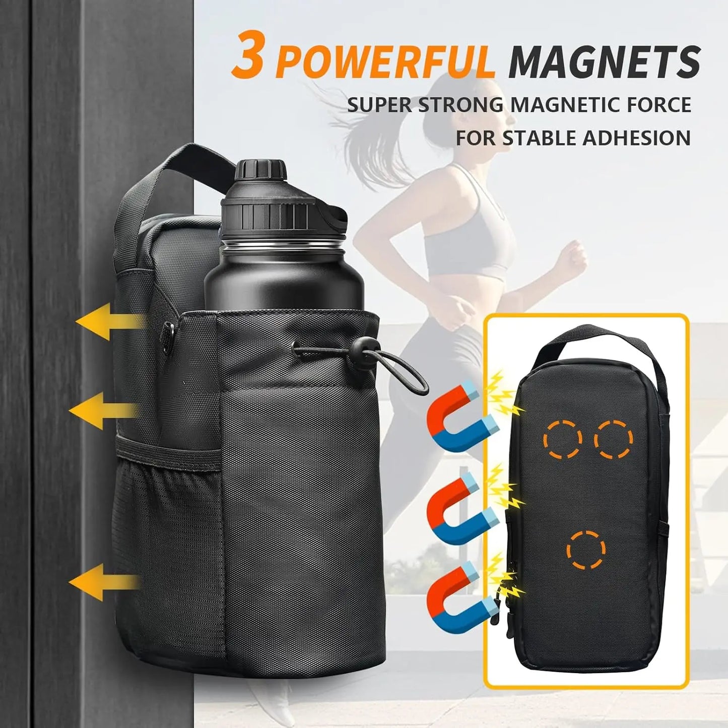 Magnetic Gym Water Bottle Pouch Bag Strong Magnet Water Cup Holder Fitness Sports Crossbody Bag for Men Women Outdoor Travel