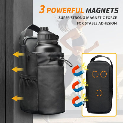 Magnetic Gym Water Bottle Pouch Bag Strong Magnet Water Cup Holder Fitness Sports Crossbody Bag for Men Women Outdoor Travel