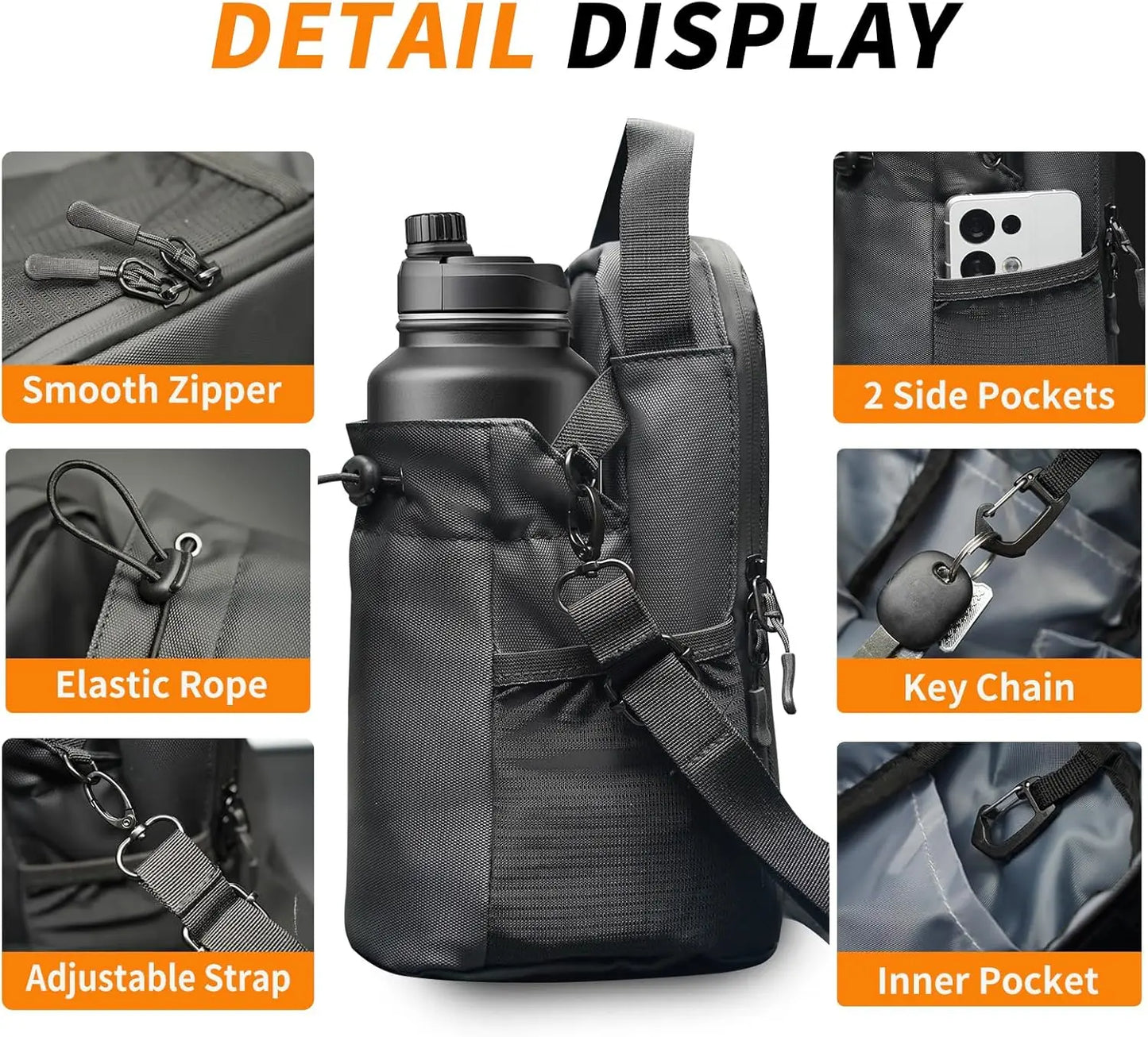Magnetic Gym Water Bottle Pouch Bag Strong Magnet Water Cup Holder Fitness Sports Crossbody Bag for Men Women Outdoor Travel