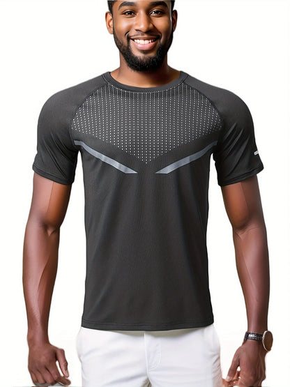 Men's round neck T-shirt - quick drying, sweat absorbing, breathable sports shirt, suitable for fitness, exercise and running