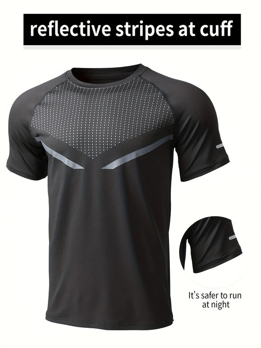 Men's round neck T-shirt - quick drying, sweat absorbing, breathable sports shirt, suitable for fitness, exercise and running