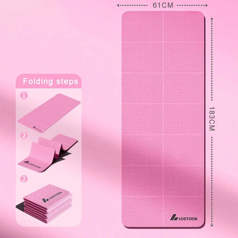 TINSOL 4mm Thick TPE Foldable Yoga Mat 183*61cm Easy Storage for Travel Yoga Pilates Home Exercise Floor Mat ﻿