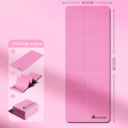 TINSOL 4mm Thick TPE Foldable Yoga Mat 183*61cm Easy Storage for Travel Yoga Pilates Home Exercise Floor Mat ﻿