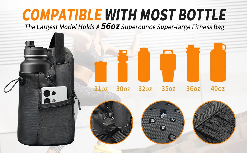 Magnetic Gym Water Bottle Pouch Bag Strong Magnet Water Cup Holder Fitness Sports Crossbody Bag for Men Women Outdoor Travel