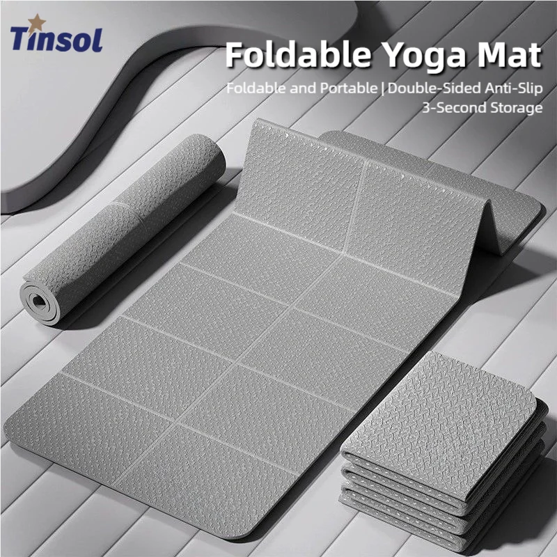 TINSOL 4mm Thick TPE Foldable Yoga Mat 183*61cm Easy Storage for Travel Yoga Pilates Home Exercise Floor Mat ﻿
