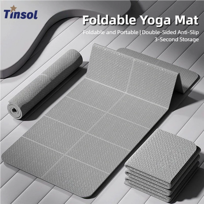 TINSOL 4mm Thick TPE Foldable Yoga Mat 183*61cm Easy Storage for Travel Yoga Pilates Home Exercise Floor Mat ﻿
