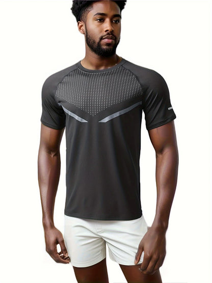Men's round neck T-shirt - quick drying, sweat absorbing, breathable sports shirt, suitable for fitness, exercise and running