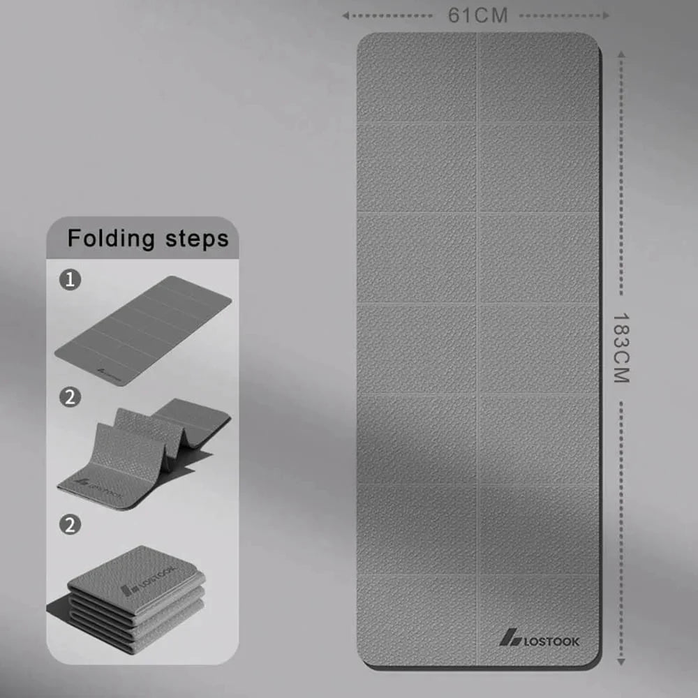 TINSOL 4mm Thick TPE Foldable Yoga Mat 183*61cm Easy Storage for Travel Yoga Pilates Home Exercise Floor Mat ﻿