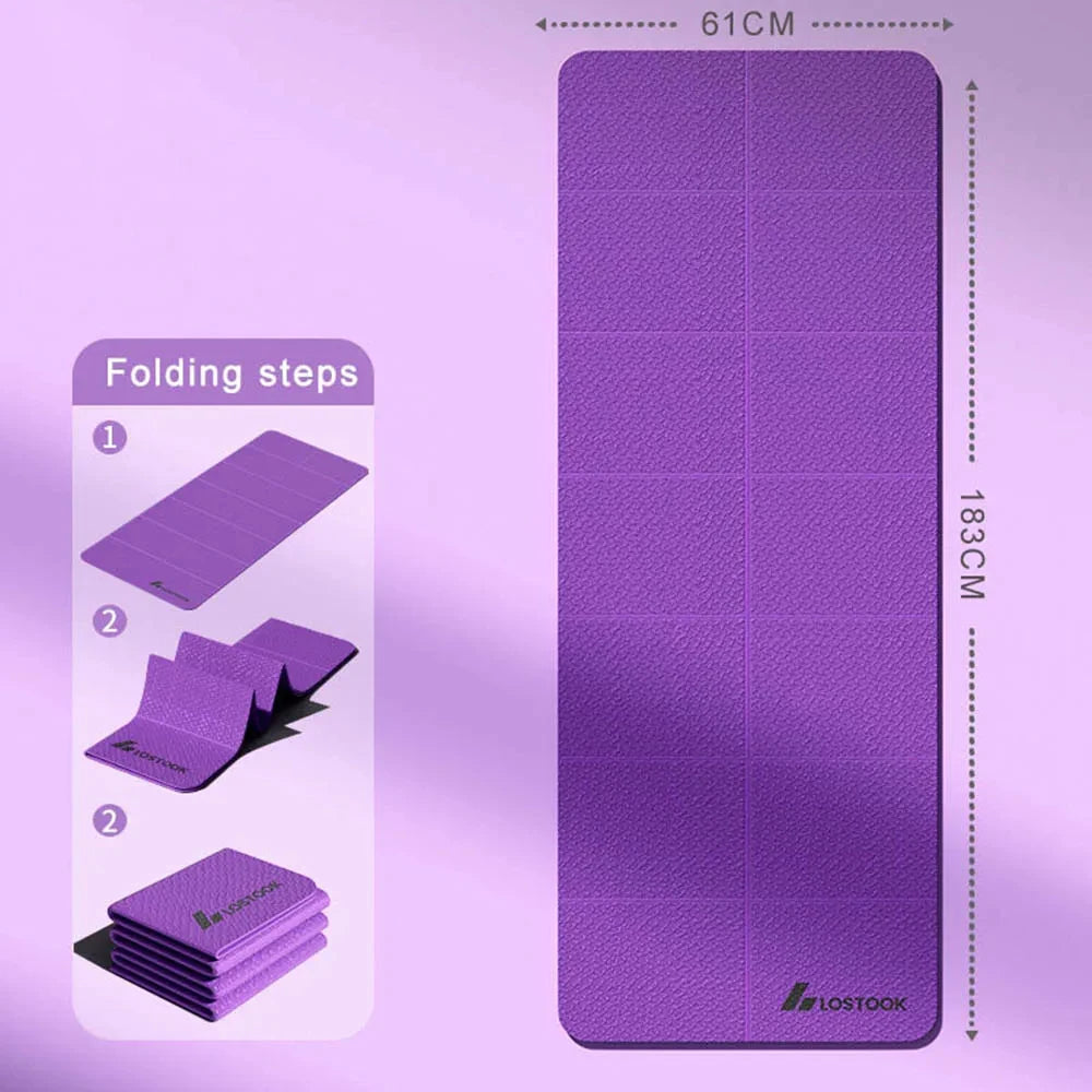 TINSOL 4mm Thick TPE Foldable Yoga Mat 183*61cm Easy Storage for Travel Yoga Pilates Home Exercise Floor Mat ﻿