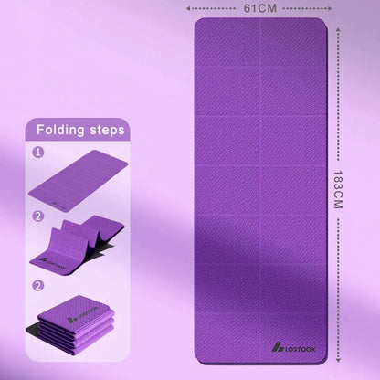 TINSOL 4mm Thick TPE Foldable Yoga Mat 183*61cm Easy Storage for Travel Yoga Pilates Home Exercise Floor Mat ﻿