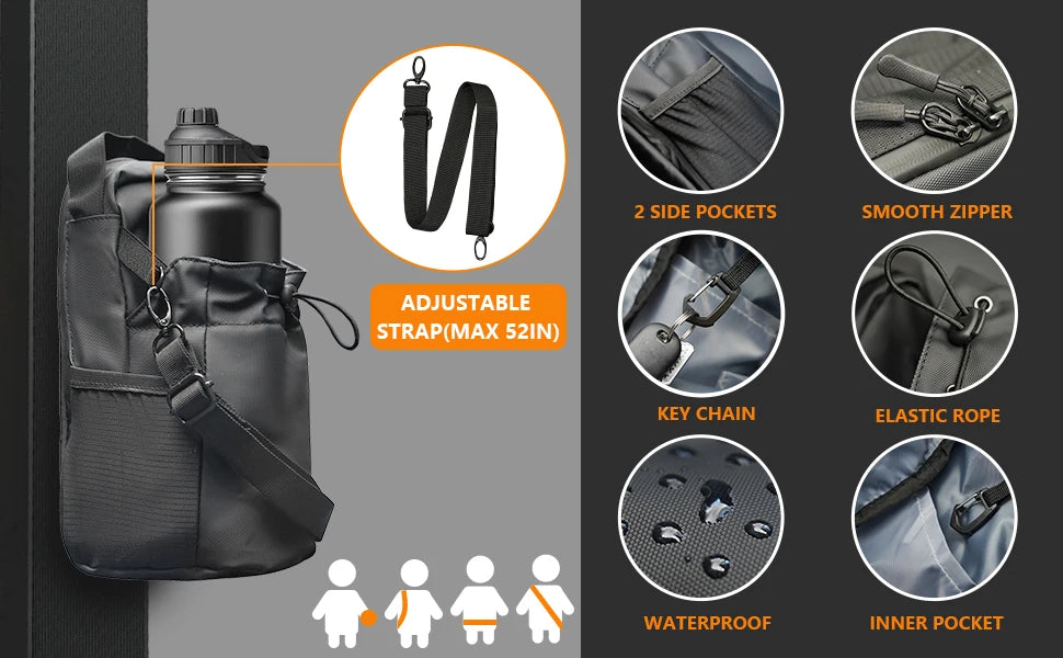 Magnetic Gym Water Bottle Pouch Bag Strong Magnet Water Cup Holder Fitness Sports Crossbody Bag for Men Women Outdoor Travel